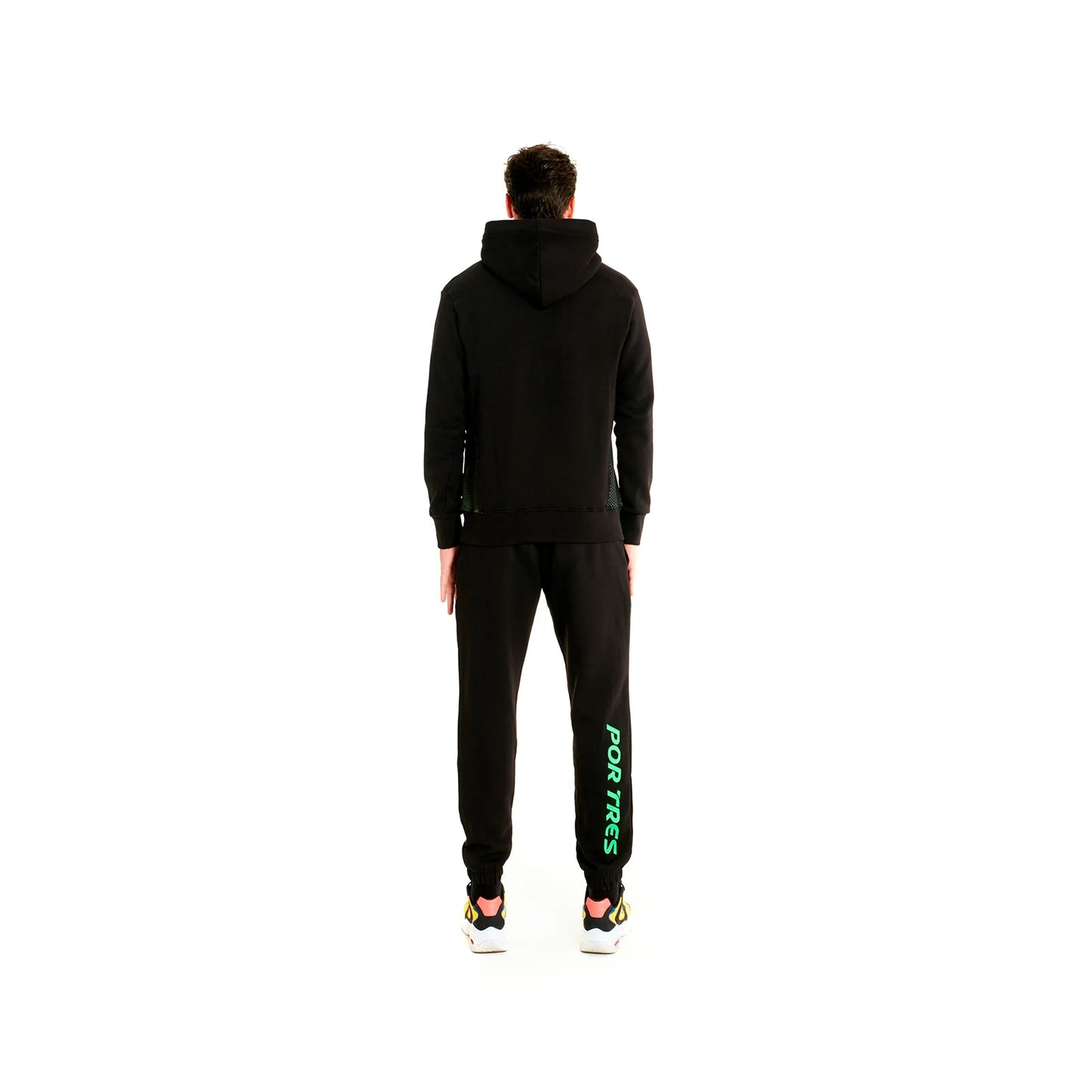 Sudadera con capucha USA Negra con inserciones Verde Flúor