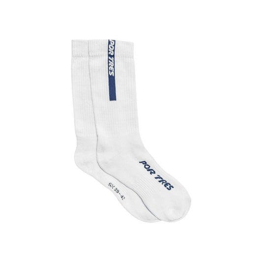 Calze ESSENTIAL Lunghe Bianche con Logo Blu 100% Cotone