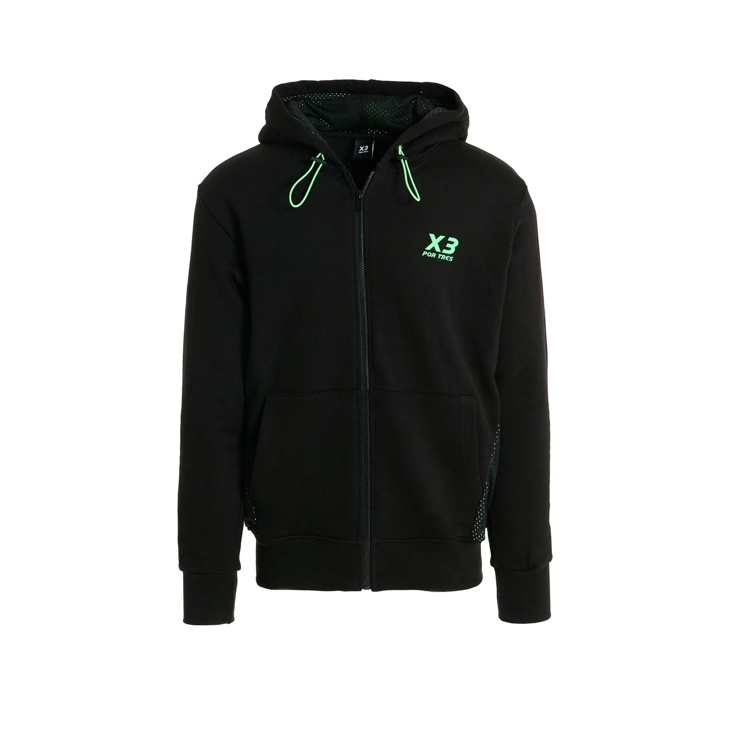 Felpa USA con cappuccio Nera con inserti Verde Fluo