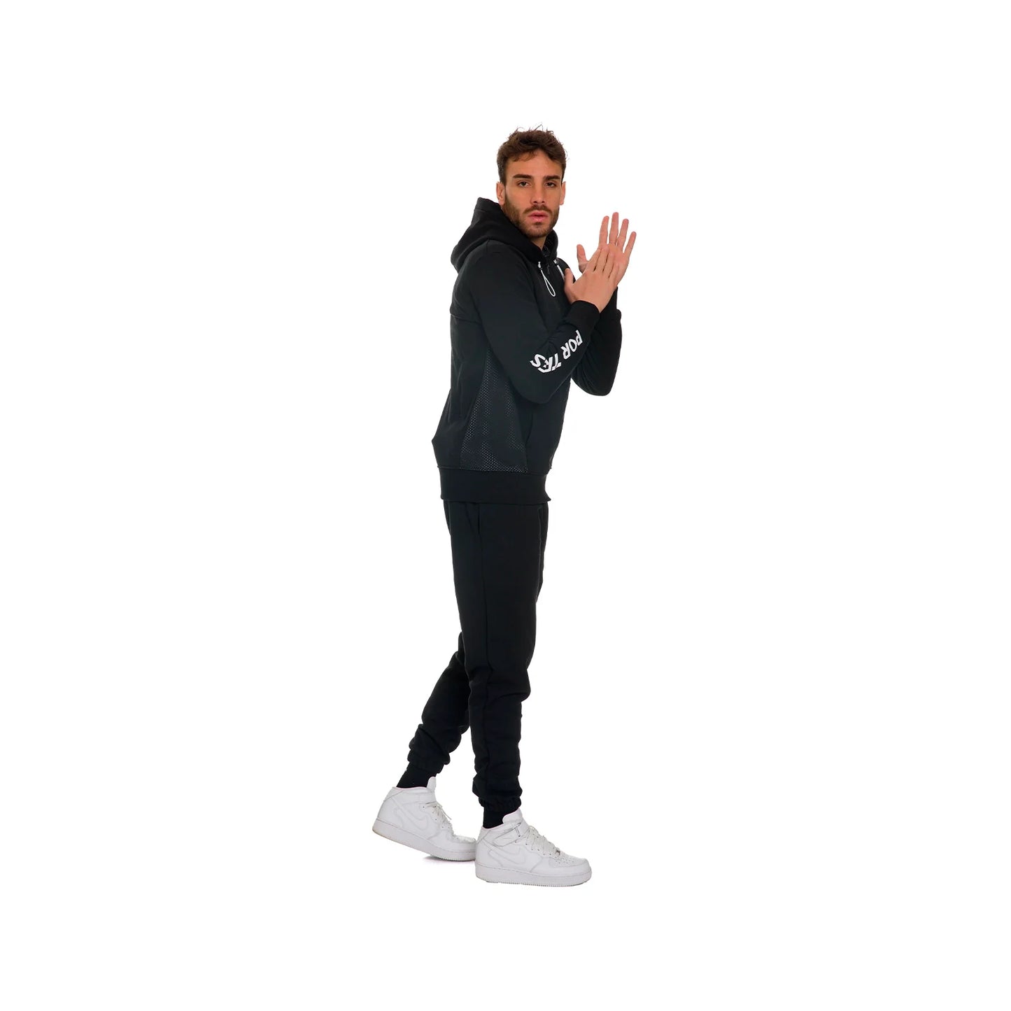 Sudadera con capucha USA Negra con inserciones Blancas