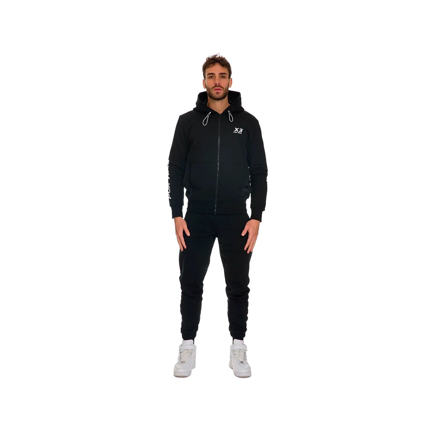 Sudadera con capucha USA Negra con inserciones Blancas