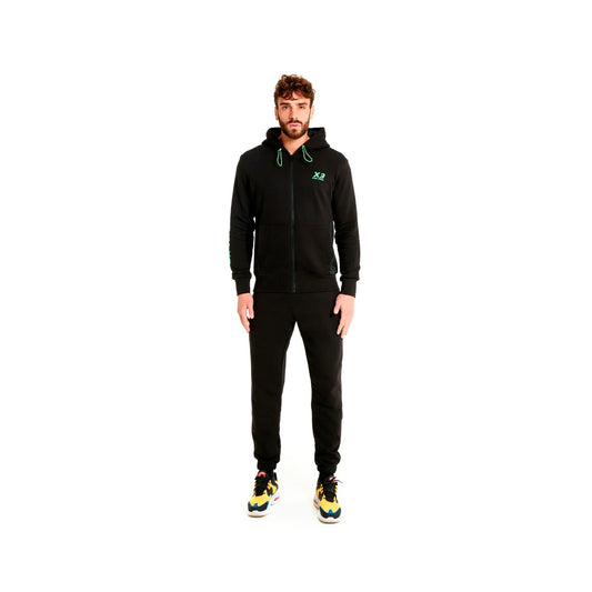 Felpa USA con cappuccio Nera con inserti Verde Fluo